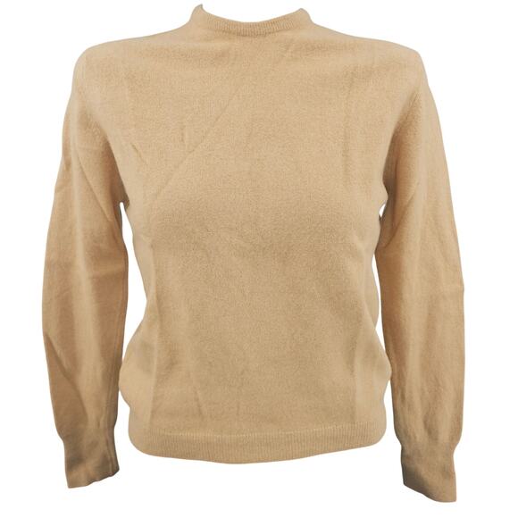 Vintage Sweaters - Vintage 50's Garland Dreamspun Wool Knit Sweater Tan Brown Grandmacore XS 3845